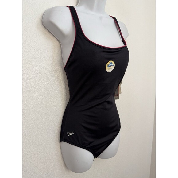New Womens Speedo One Piece Swimsuit Conservative Cut Soft Cups Black Red 10 - Picture 4 of 9